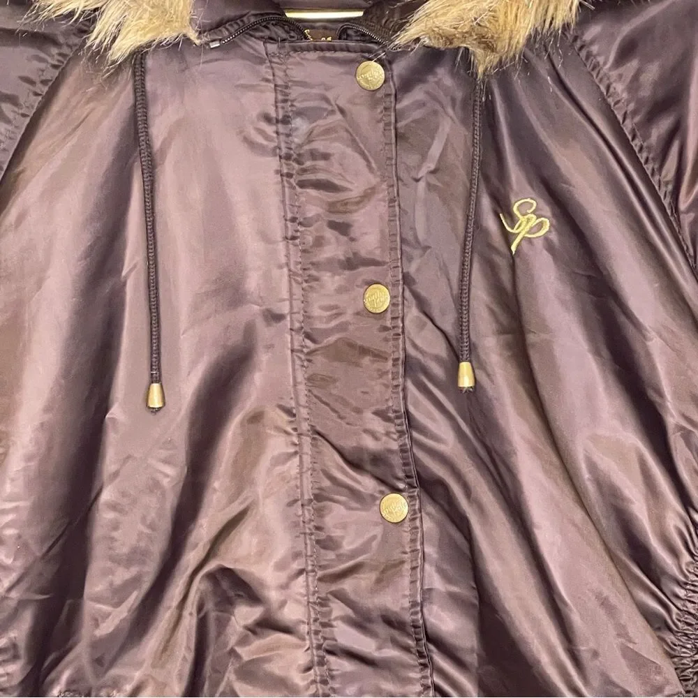 Vintage South Pole Women’s Faux Fur Trim Hooded Jacket Brown Size 3X